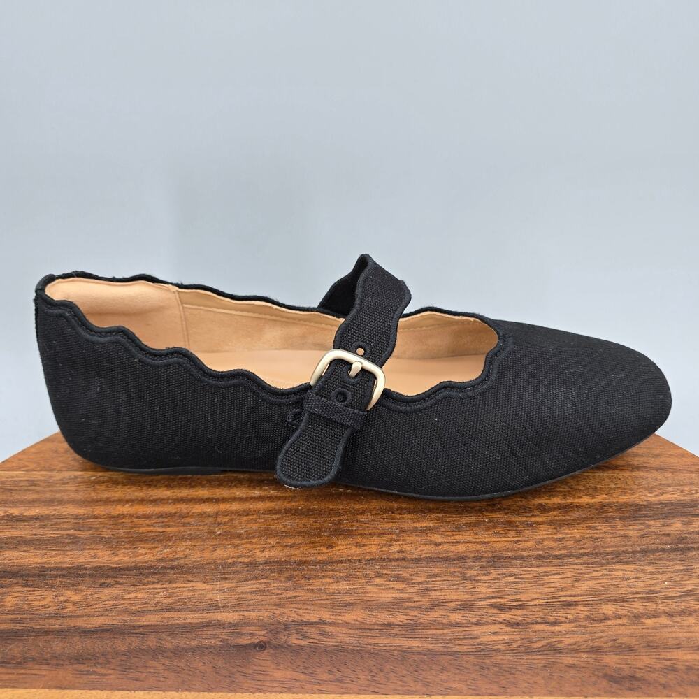 Fitflop Delicato Shoes Womens 8.5 Black Canvas Mary Jane Strap Buckle Flats